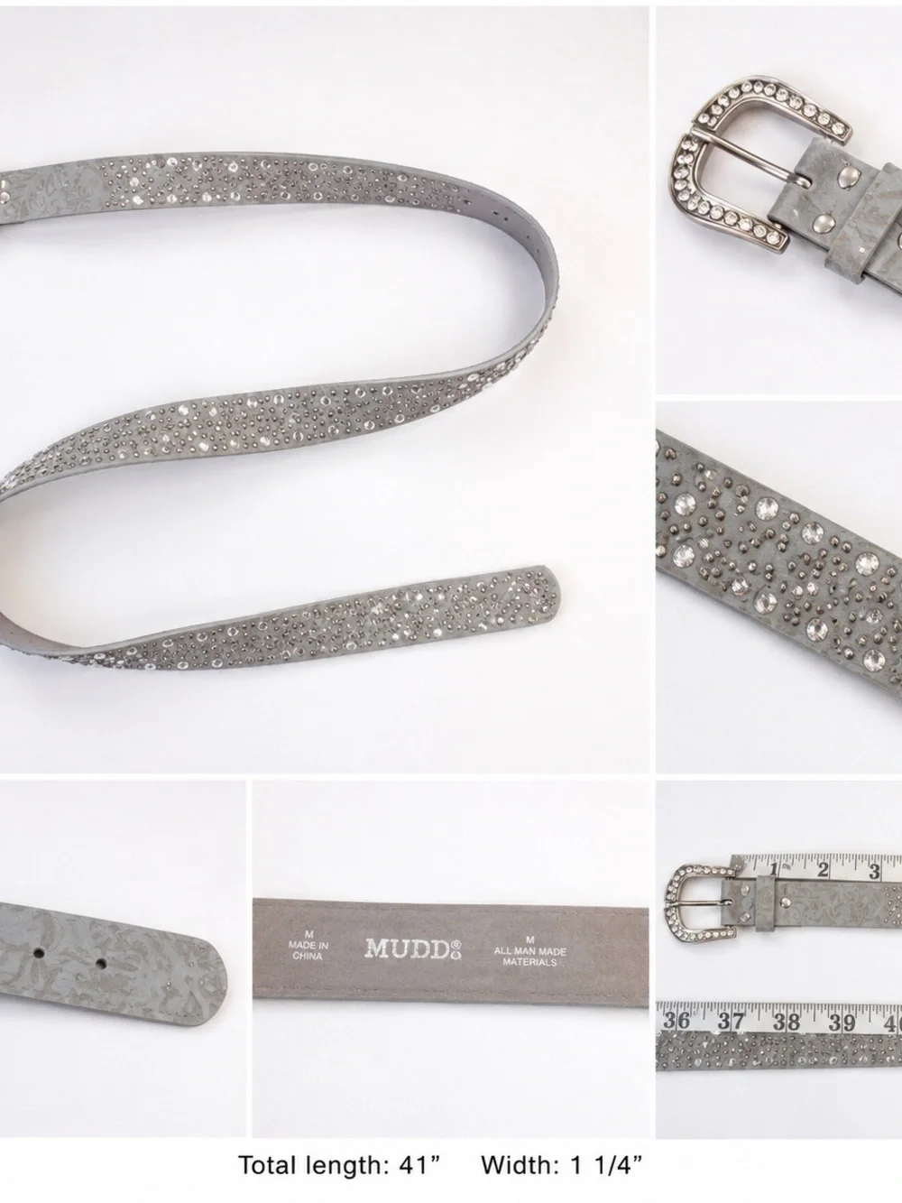NWT BKE  Light Gray Rhinestone Studded Western Belt Size Small